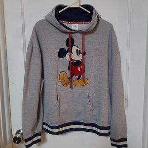 Disney Gray Hoodie with Mickey Graphic and Red Drawstrings